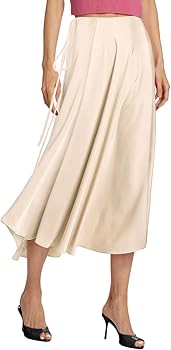 SEBOWEL Women Satin Maxi Long Skirt Silk Side Tie A Line Swing